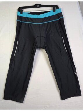 TRAYL Women's Padded Cycling Capris Large Black Turquoise Bike Pants Chamois